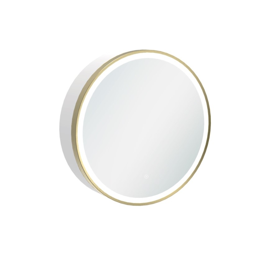 Brass Sliding Bathroom Mirror Cabinet with Lights 600 x 600mm - Elara