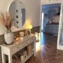 Large Narrow Taupe Wood Console Table with Drawers - Elms