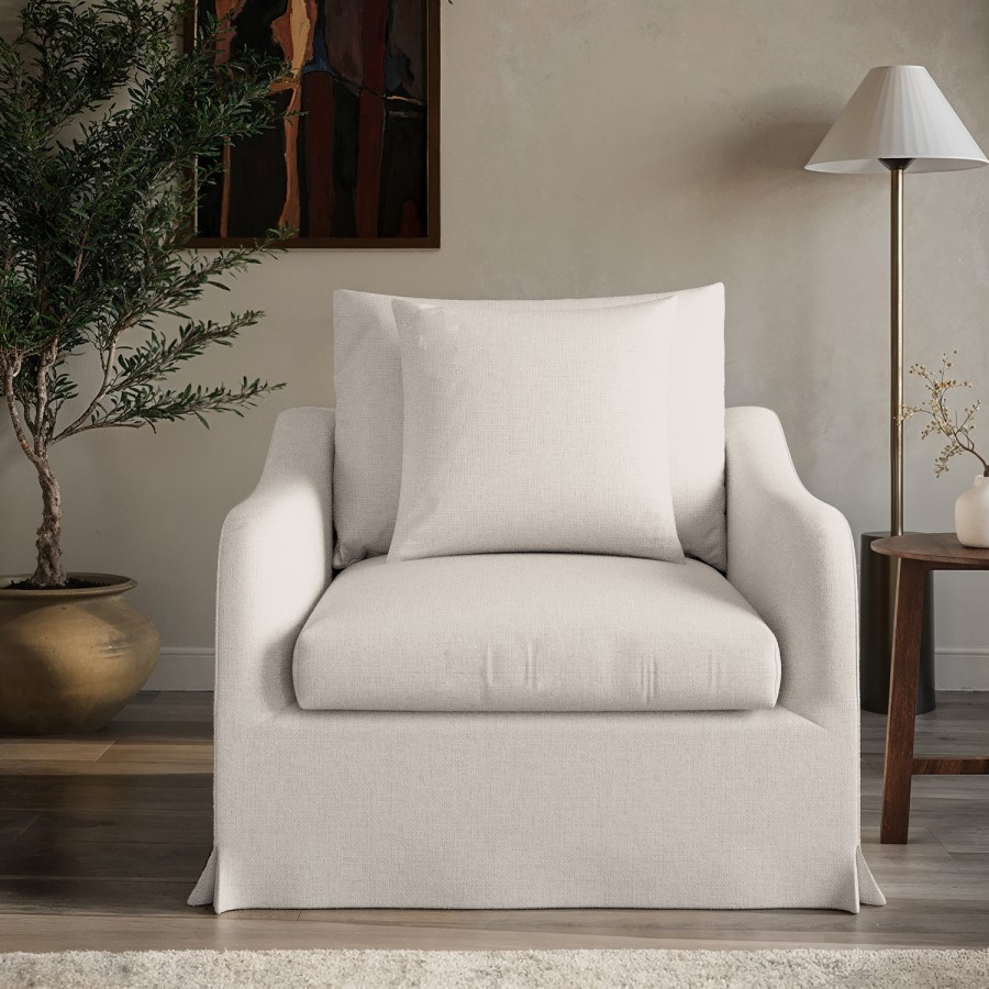 Cream Fabric Slipcover Armchair - Eliza
