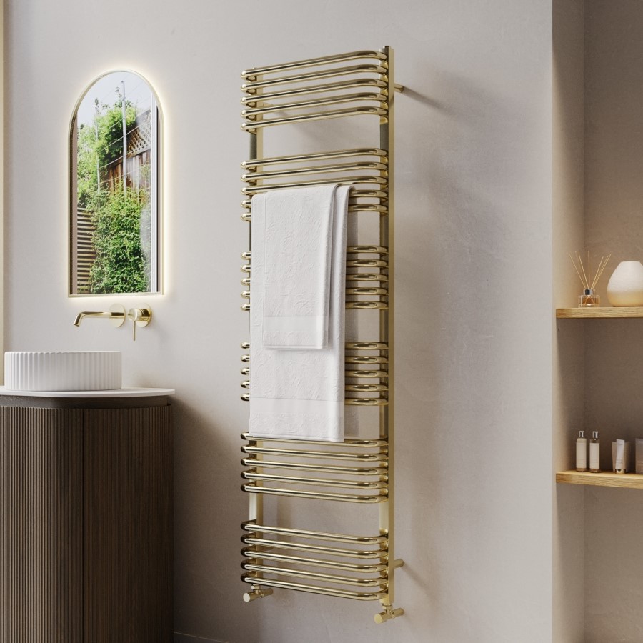 Brass Curved Towel Radiator 1530 x 600mm - Ember