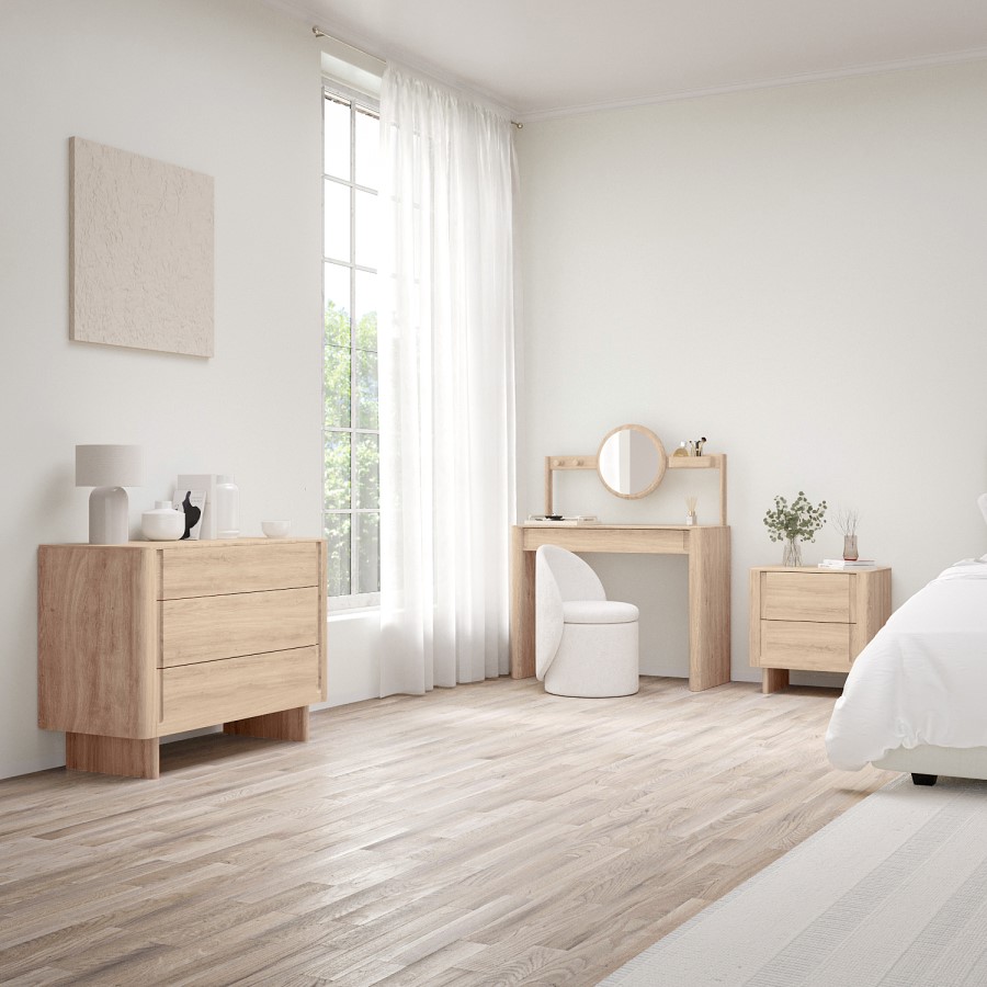 Light Wood Mid Century 2 Drawer Bedside Table - Emile Sustainable Furniture
