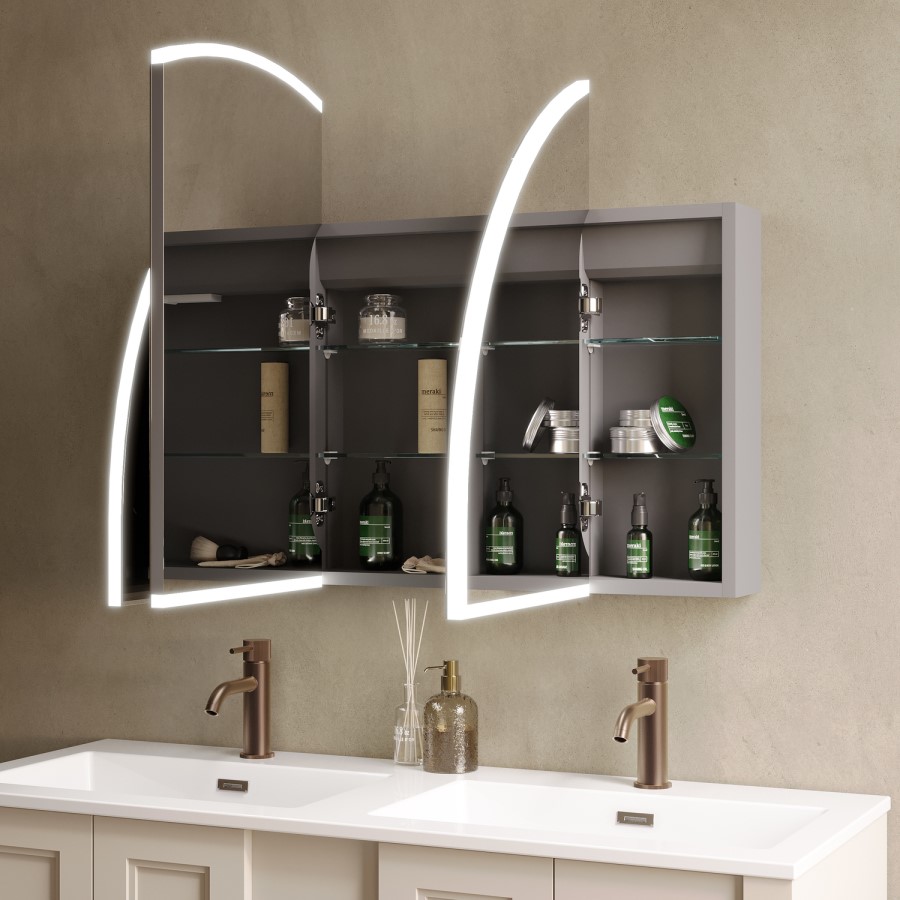 Triple Door Chrome Bathroom Mirror Cabinet with Lights Demister & Shaver Socket 1200 x 690mm - Empire