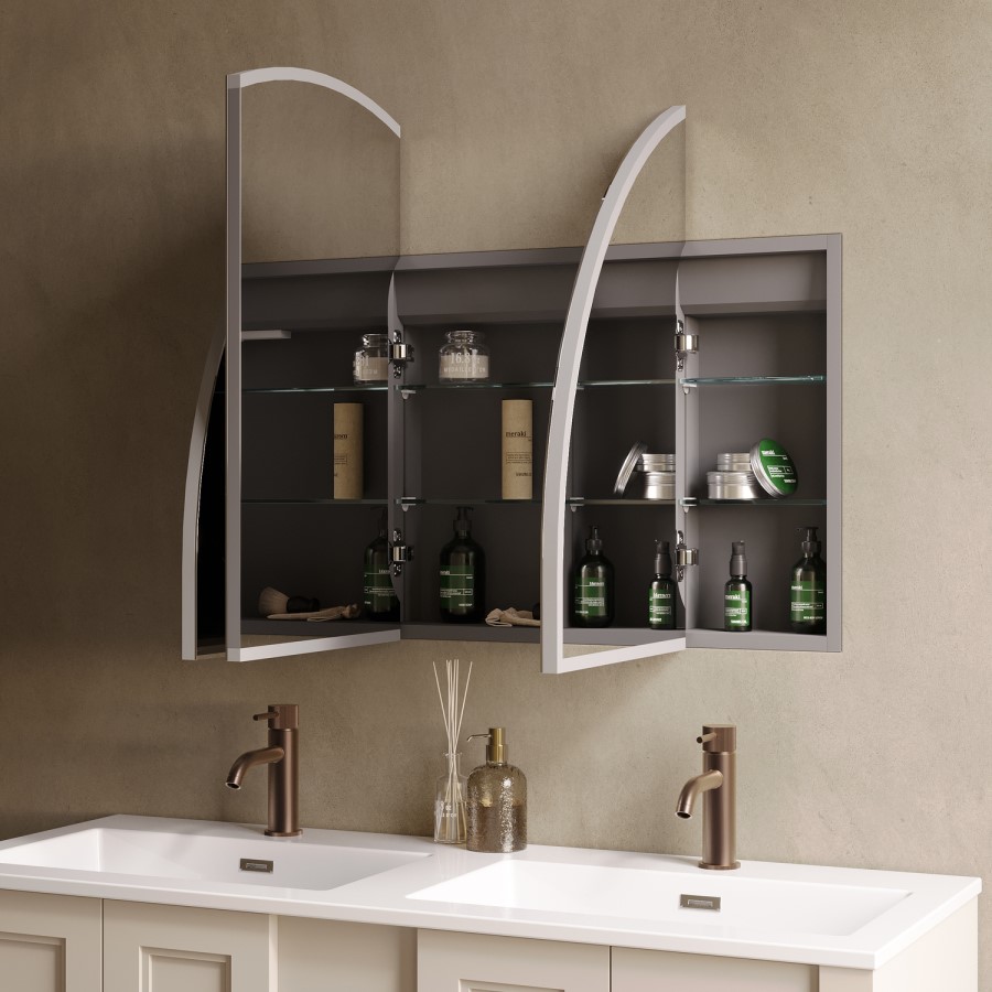 Triple Door Chrome Bathroom Mirror Cabinet with Lights Demister & Shaver Socket 1200 x 690mm - Empire