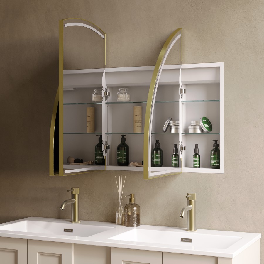 Triple Door Brass Bathroom Mirror Cabinet with Lights Demister & Shaver Socket 1200 x 690mm - Empire