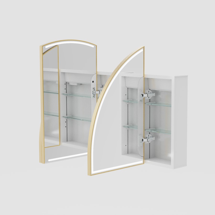 Triple Door Brass Bathroom Mirror Cabinet with Lights Demister & Shaver Socket 1200 x 690mm - Empire