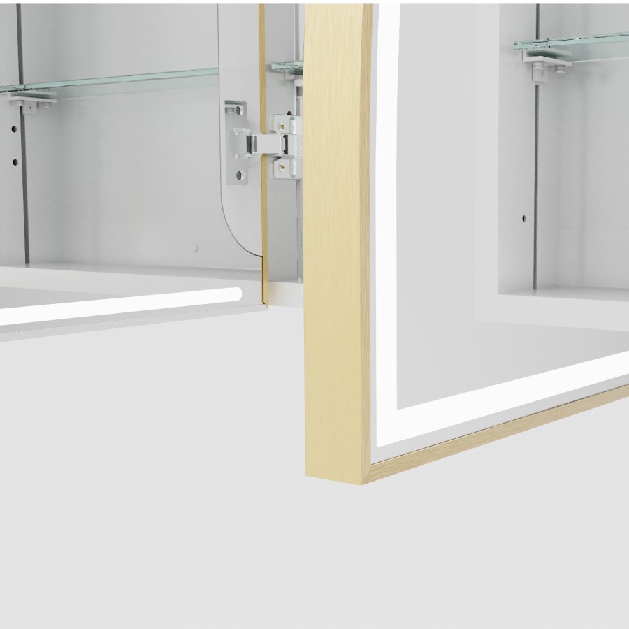 Triple Door Brass Bathroom Mirror Cabinet with Lights Demister & Shaver Socket 1200 x 690mm - Empire