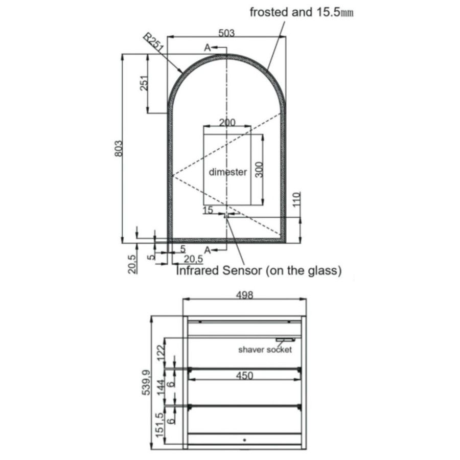 Single Door Brass Bathroom Mirror Cabinet with Lights Demister & Shaver Socket 500 x 800mm - Empire