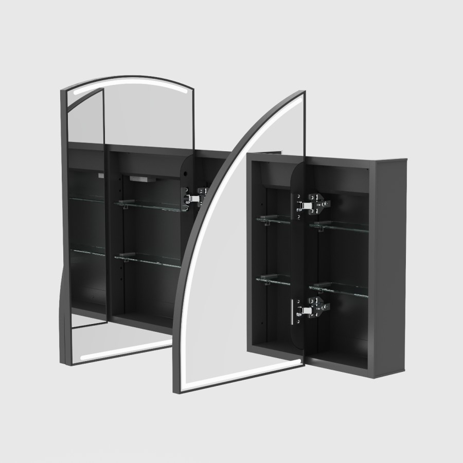 Triple Door Black Bathroom Mirror Cabinet with Lights Demister & Shaver Socket 1200 x 690mm - Empire