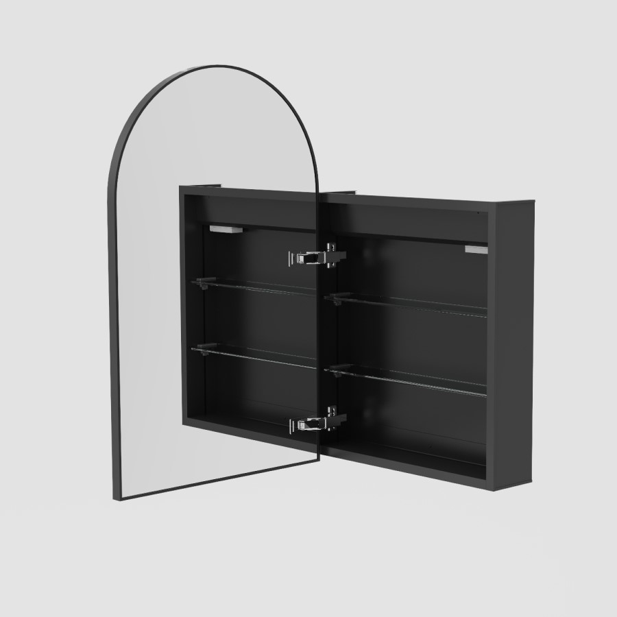 Single Door Black Bathroom Mirror Cabinet with Lights Demister & Shaver Socket 500 x 800mm - Empire