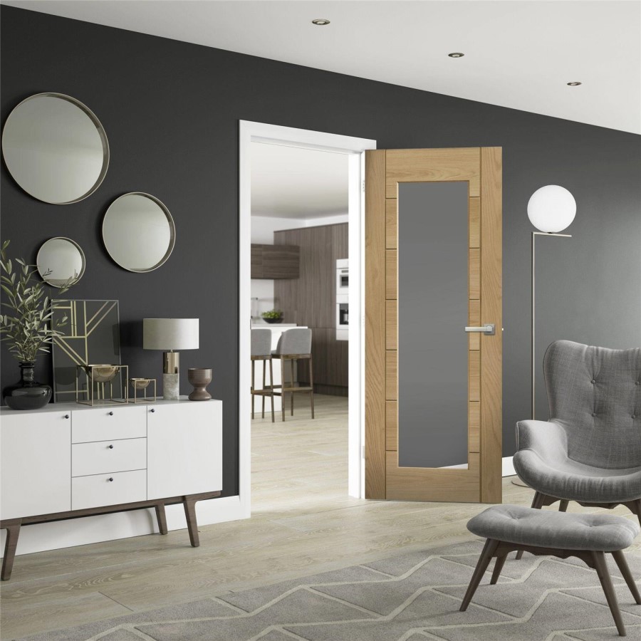 Internal Oak Fully-Glazed Door with Clear Glass - Pre-Finished - 2040 x 726 x 40mm - Palermo Essential - XL Joinery