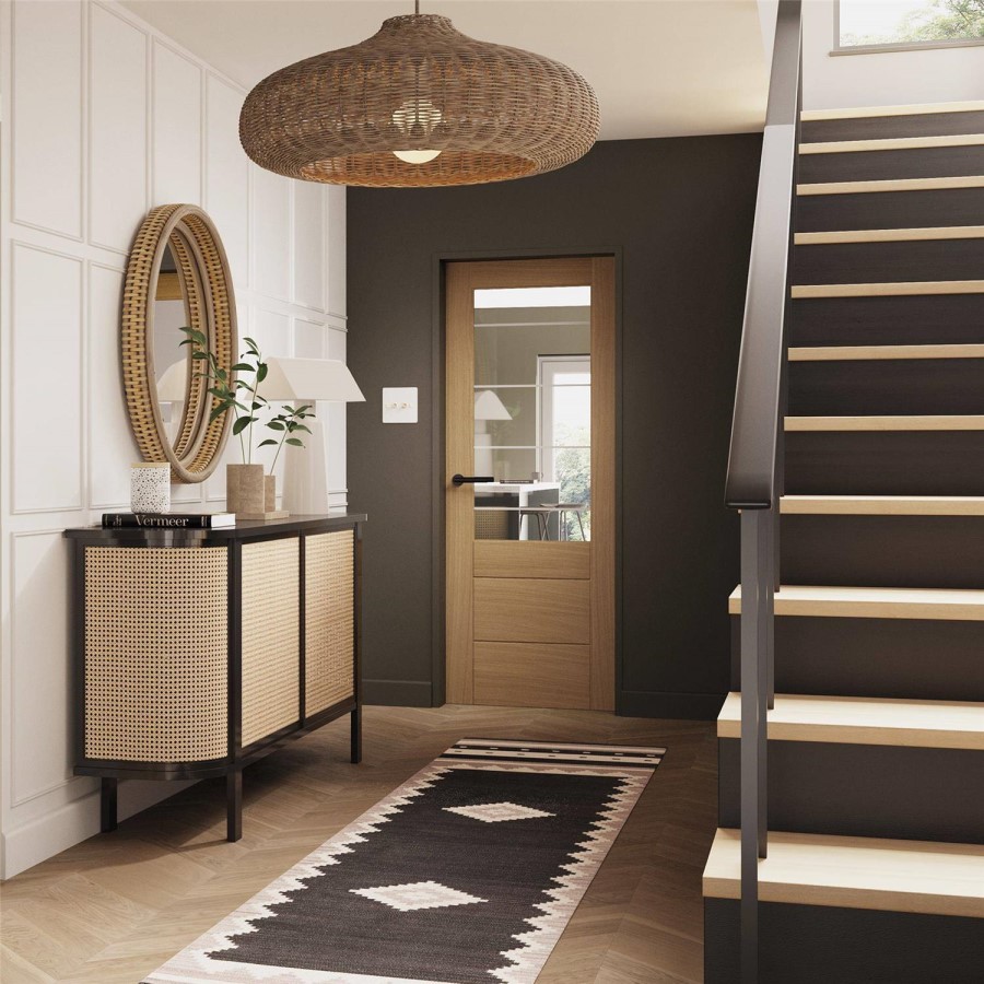 Internal Oak Half-Glazed Door with Clear Etched Glass - Pre-Finished - 1981 x 610 x 35mm - Palermo Essential - XL Joinery