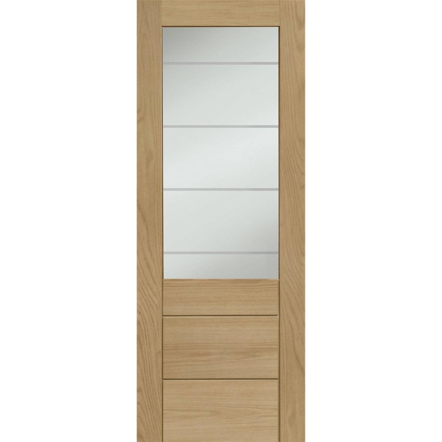 Internal Oak Half-Glazed Door with Clear Etched Glass - Pre-Finished - 1981 x 610 x 35mm - Palermo Essential - XL Joinery