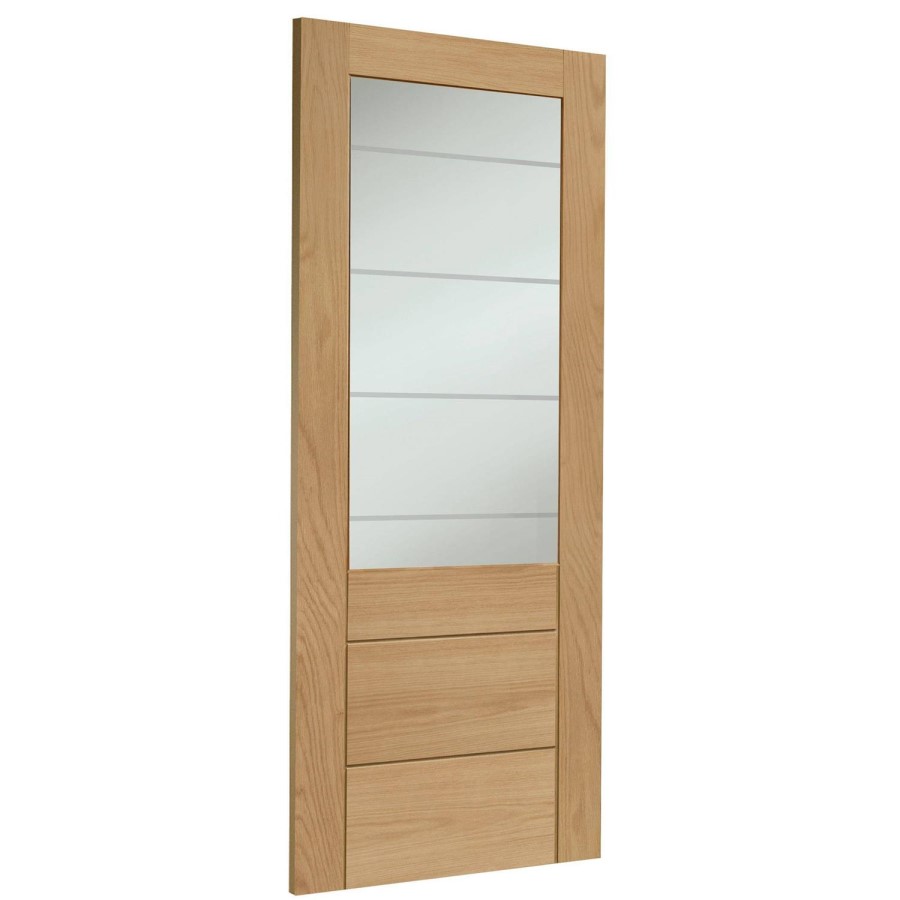 Internal Oak Half-Glazed Door with Clear Etched Glass - Pre-Finished - 2040 x 726 x 40mm - Palermo Essential - XL Joinery