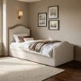 Cream Upholstered Single Guest Bed with Trundle - Elsie
