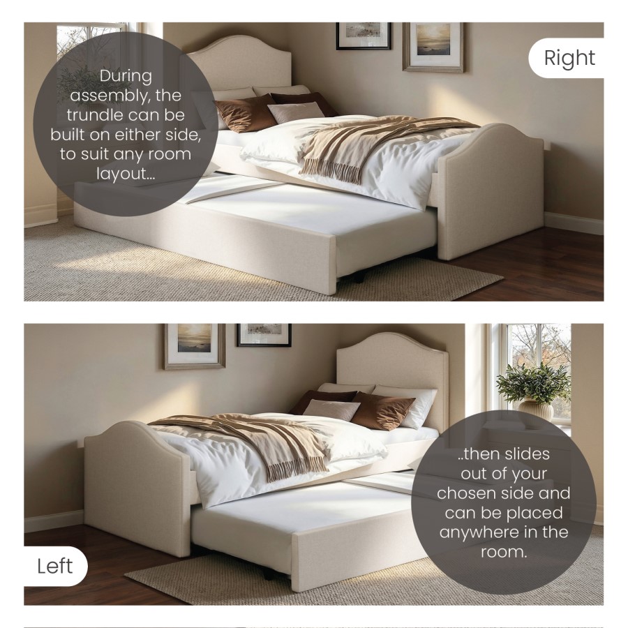 Cream Upholstered Single Guest Bed with Trundle - Elsie