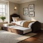 Brown Velvet Single Guest Bed with Trundle - Elsie