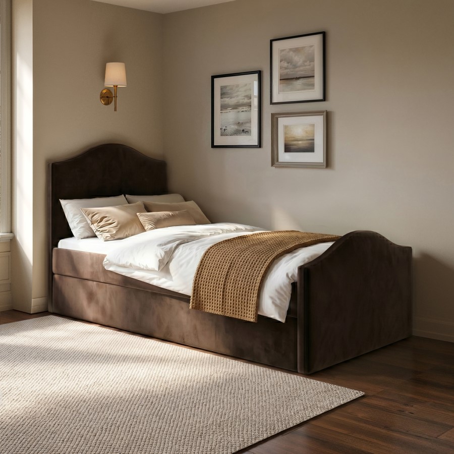 Brown Velvet Single Guest Bed with Trundle - Elsie