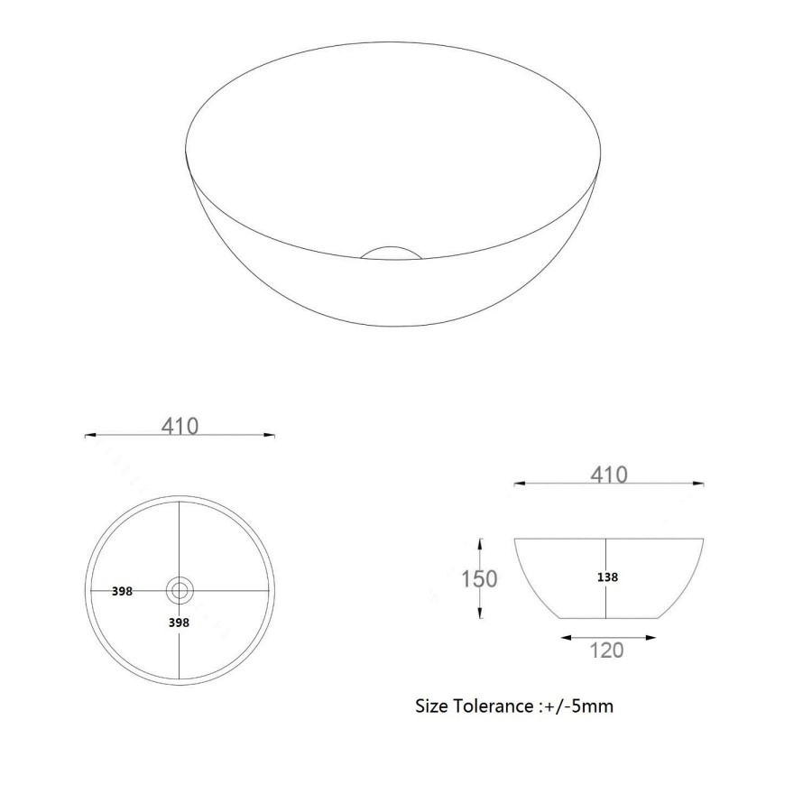 Beige Unglazed Round Countertop Basin 410mm - Fawn