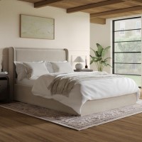 Beige Velvet king Size Ottoman Bed with Cushioned Headboard - Frida