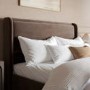 Chocolate Brown Velvet King Size Ottoman Bed with Cushioned Headboard - Frida
