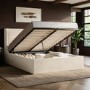 Cream Upholstered King Size Ottoman Bed with Cushioned Headboard - Frida