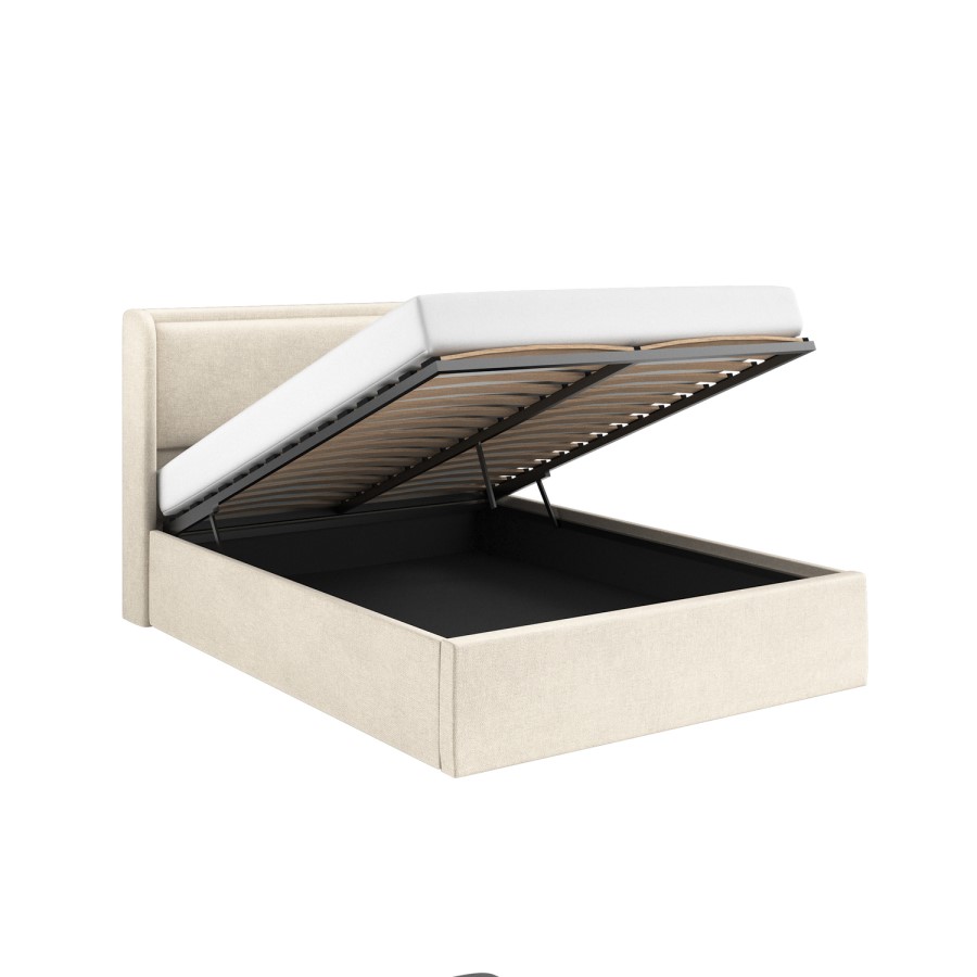 Cream Upholstered King Size Ottoman Bed with Cushioned Headboard - Frida