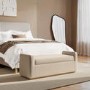 Beige Upholstered Ottoman Storage Blanket Box with Oak Wood Plinth - Fern