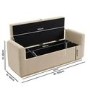 Beige Upholstered Ottoman Storage Blanket Box with Oak Wood Plinth - Fern