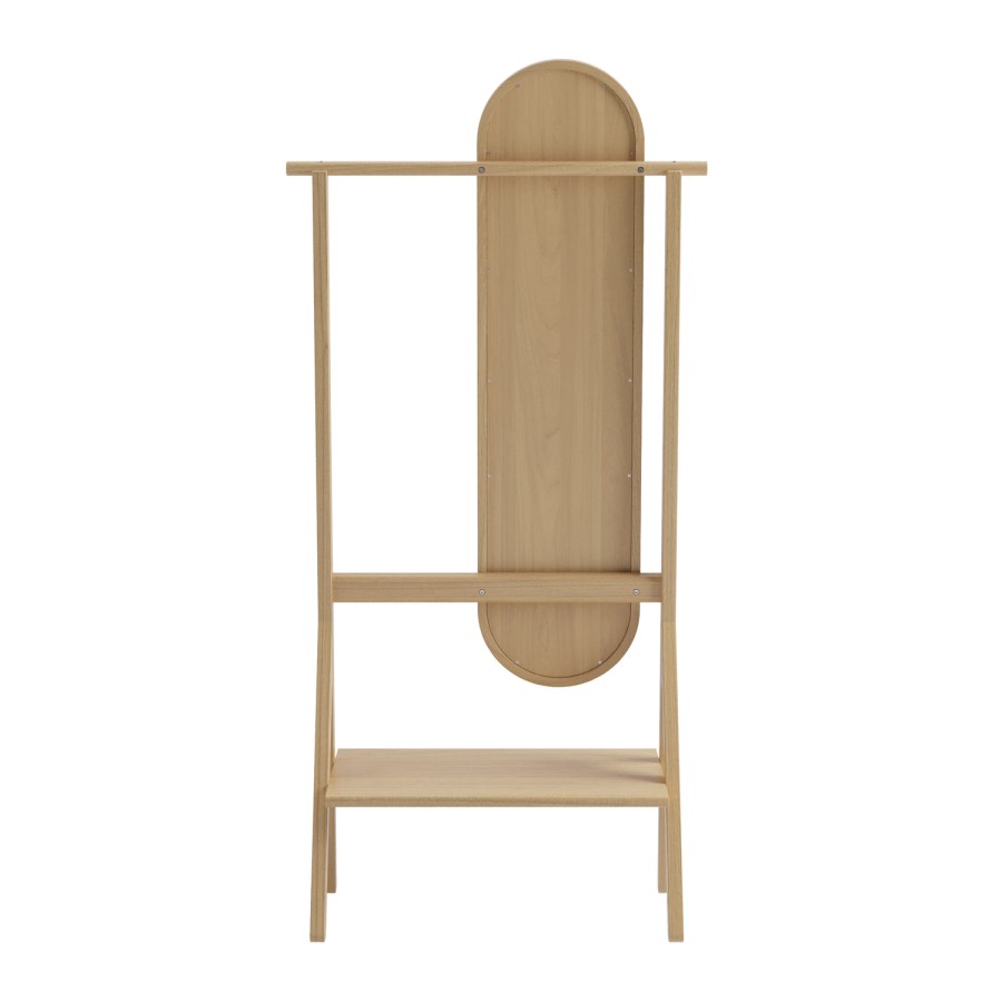 Light Wood Freestanding Full-Length Hall Mirror with Hanging Rail and Shelf - Figo 