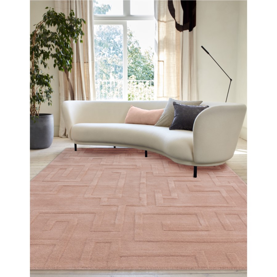 Large Hand Carved Geometric Blush Rug - 290 x 200 cm - Maze