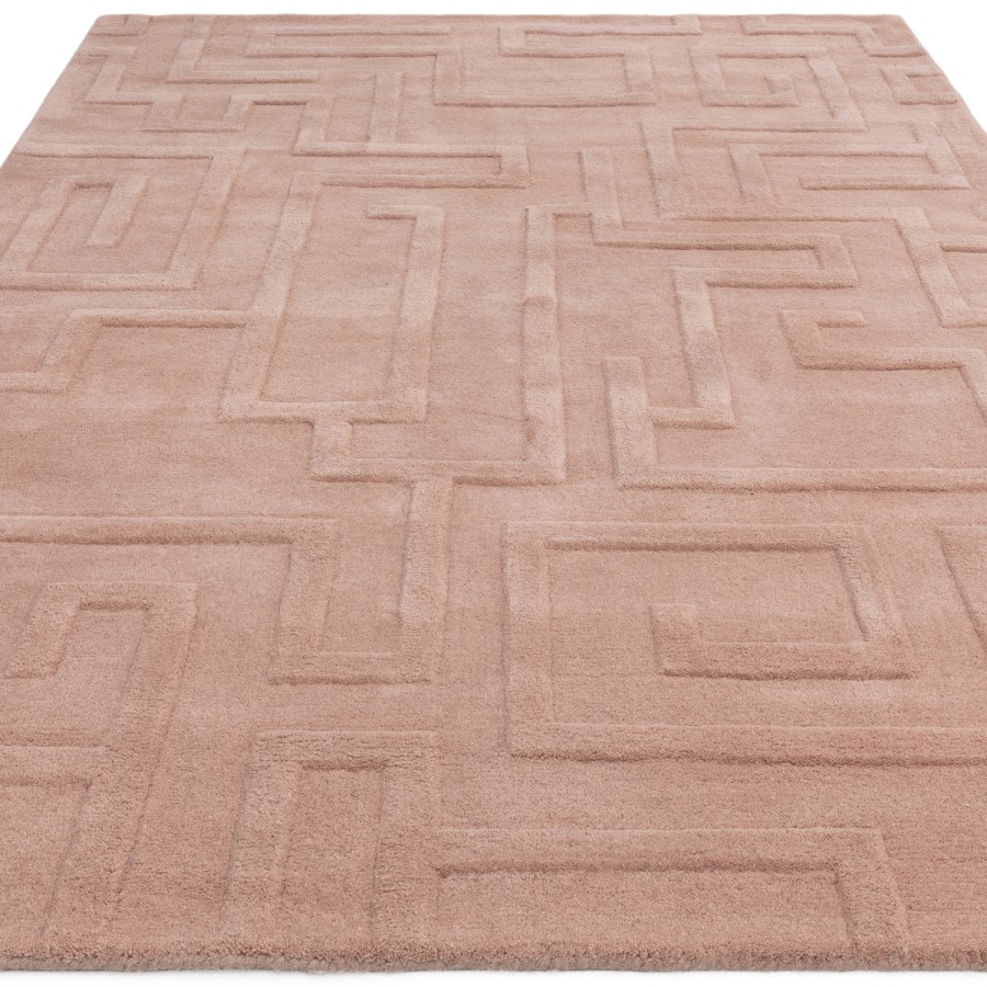 Large Hand Carved Geometric Blush Rug - 290 x 200 cm - Maze