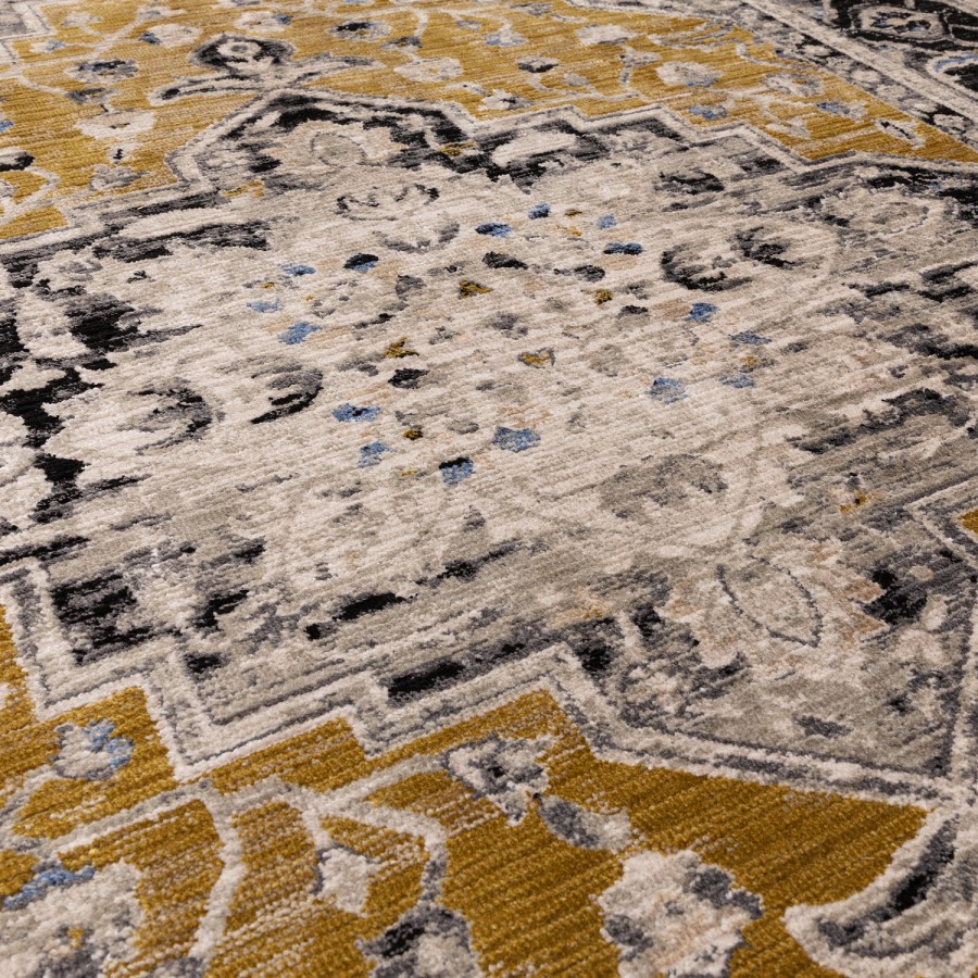 Large Distressed Persian Gold Rug - 290 x 200 cm - Medallion - Sovereign