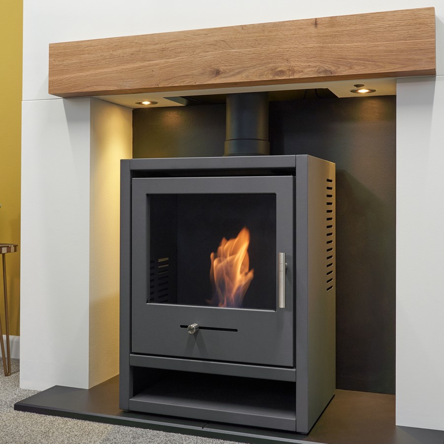 Prebuilt Media Wall with Bioethanol Log Burner-Style Fireplace - Acantha OKO S1