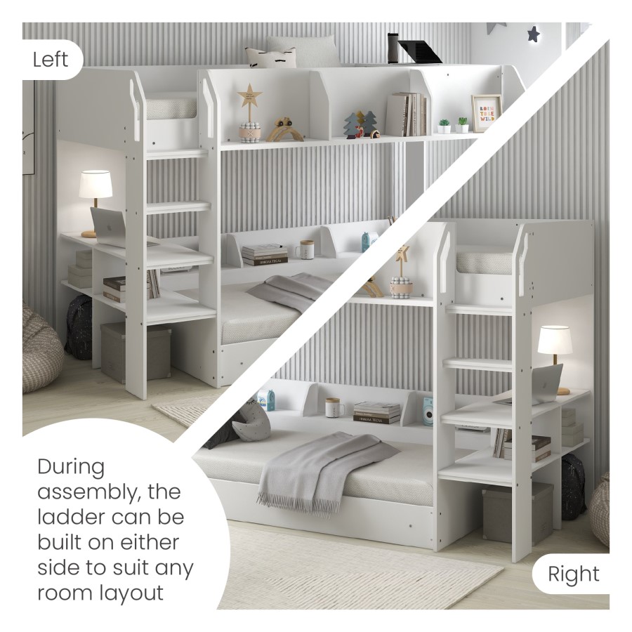 White Bunk Bed with Storage Shelves - Freddie