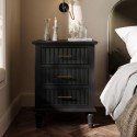 FRH001 Black Ribbed 3 Drawer Bedside Table - Farah 