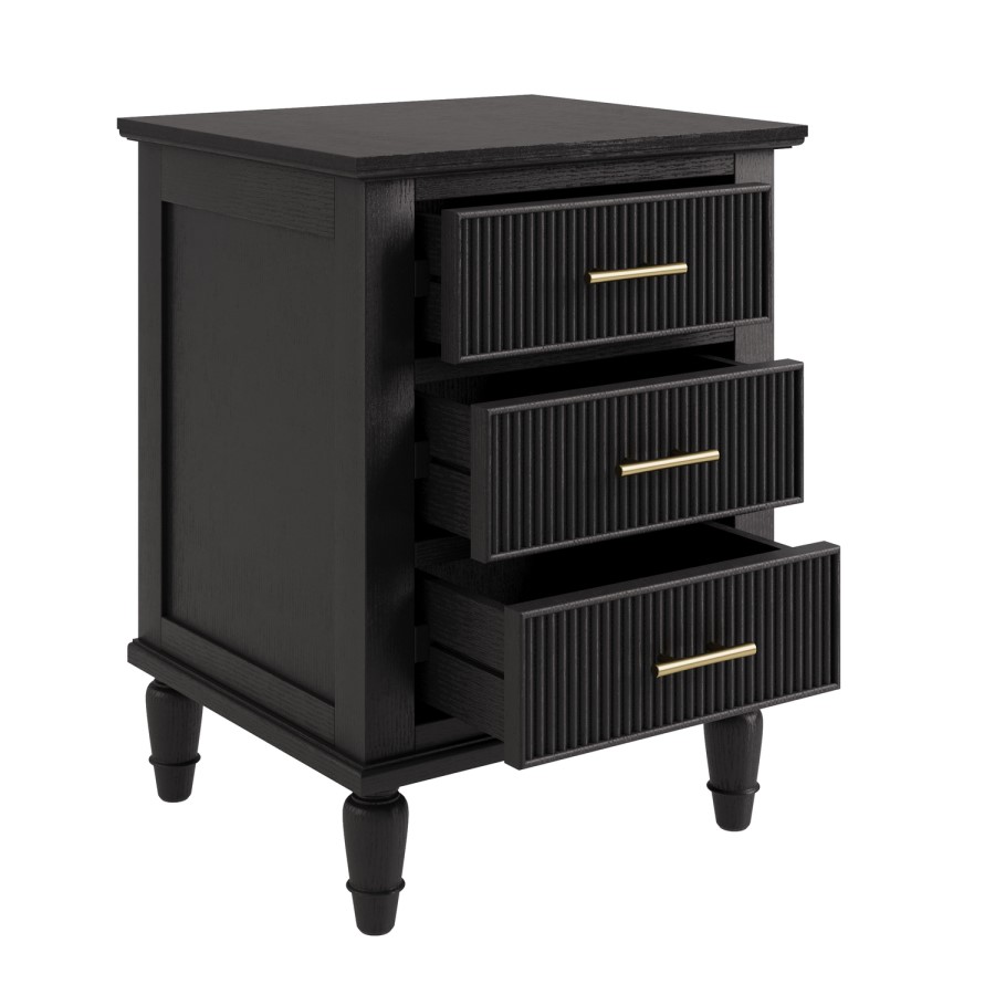 Black Ribbed 3 Drawer Bedside Table - Farah 