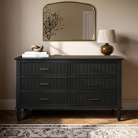 Black Ribbed 6 Drawer Chest of Drawers - Farah