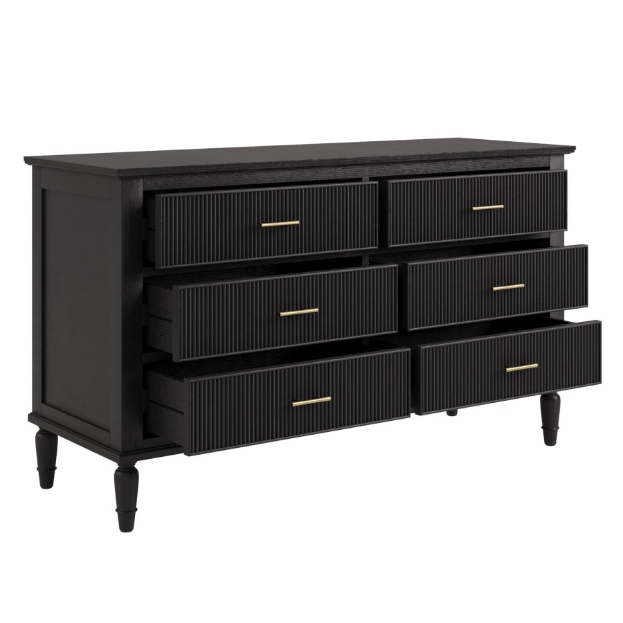 Black Ribbed 6 Drawer Chest of Drawers - Farah
