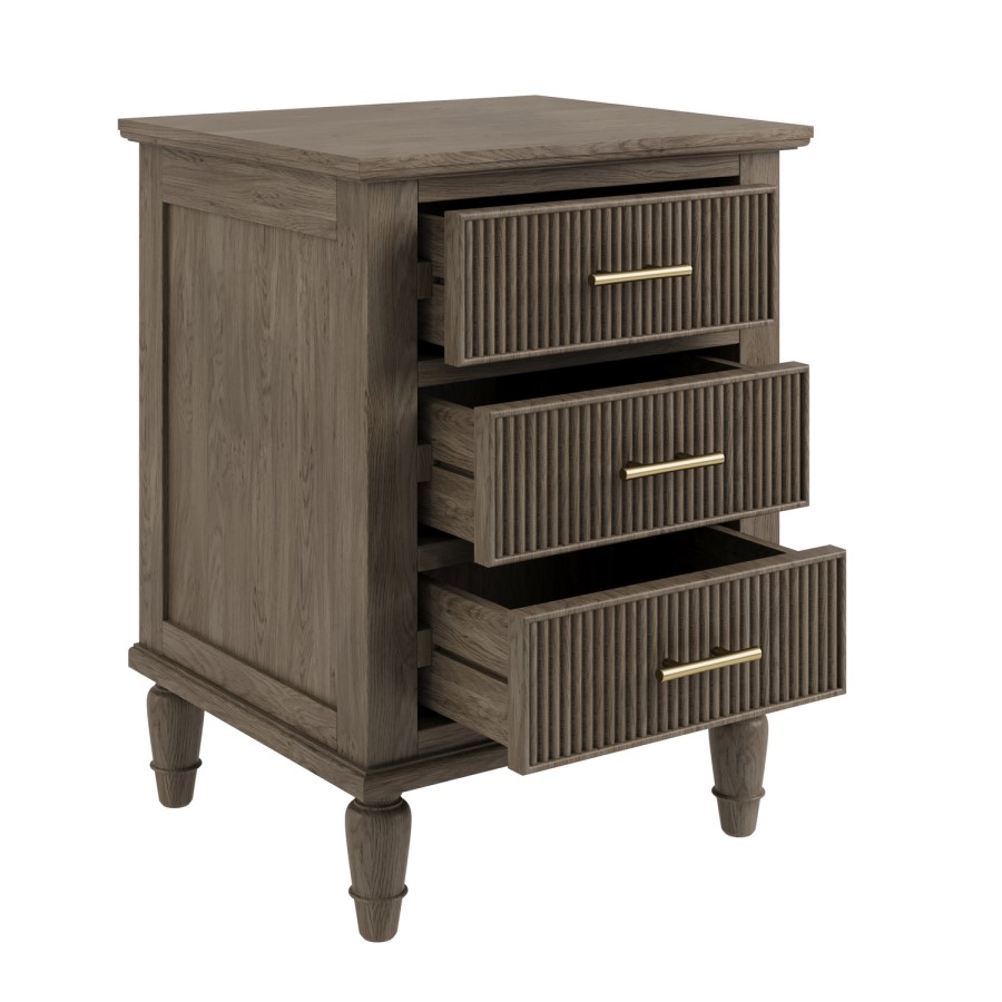 Dark Wood Ribbed 3 Drawer Bedside Table - Farah 