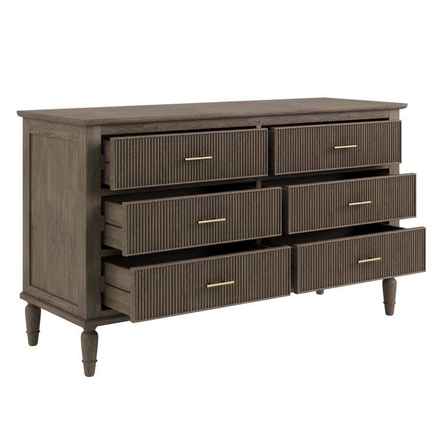 Dark Wood Ribbed 6 Drawer Chest of Drawers - Farah