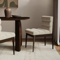 Set of 2 Walnut and Beige Upholstered Mid Century Sculpted Dining Chairs with Wooden Legs - Freja