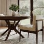 Set of 2 Walnut and Beige Upholstered Mid Century Sculpted Dining Chairs with Wooden Legs - Freja