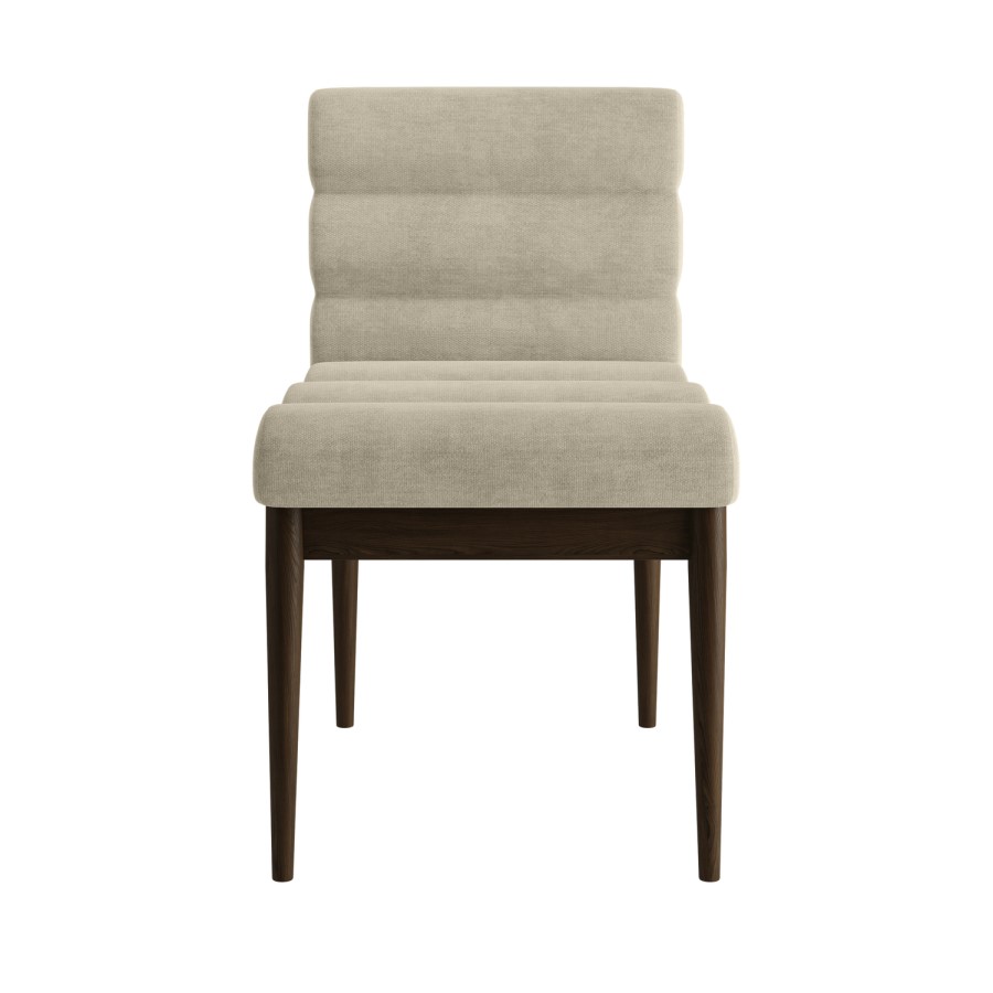 Set of 2 Walnut and Beige Upholstered Mid Century Sculpted Dining Chairs with Wooden Legs - Freja