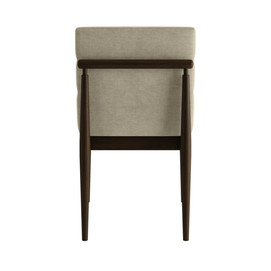 Set of 2 Walnut and Beige Upholstered Mid Century Sculpted Dining Chairs with Wooden Legs - Freja