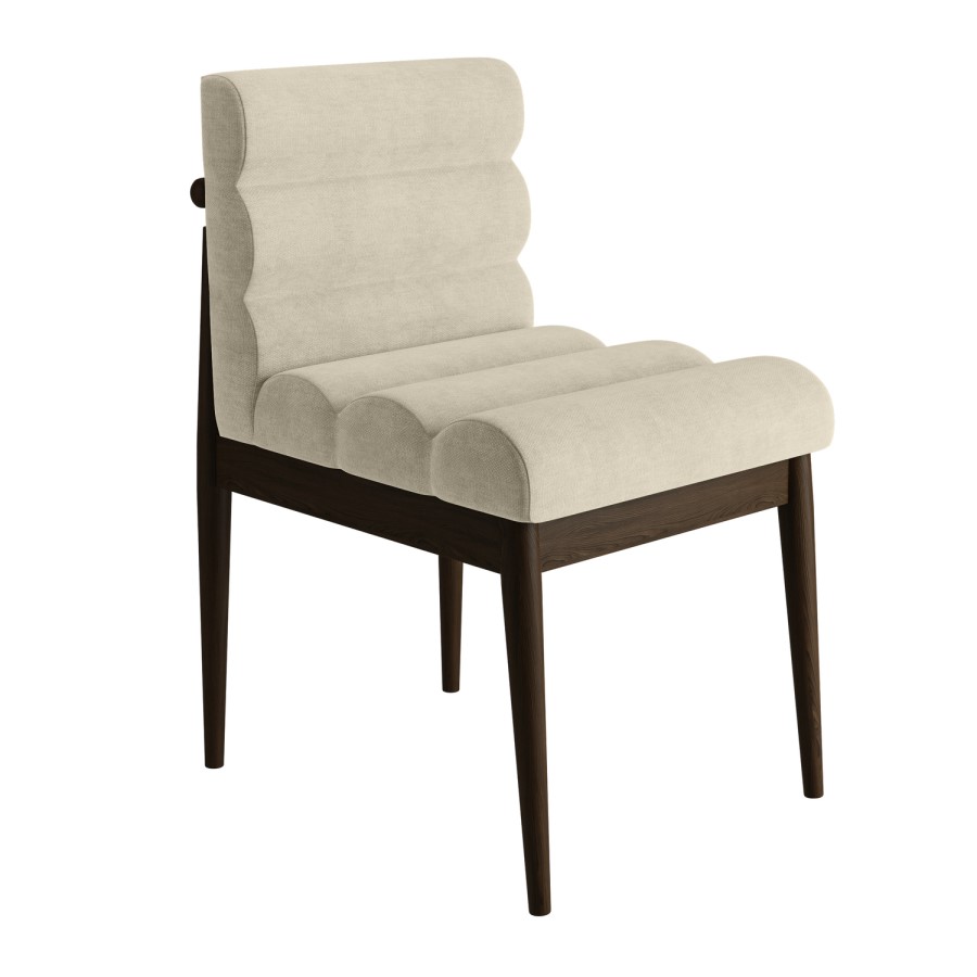 Set of 2 Walnut and Beige Upholstered Mid Century Sculpted Dining Chairs with Wooden Legs - Freja