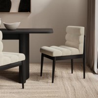 Set of 2 Black and Beige Upholstered Mid Century Sculpted Dining Chairs with Wooden Legs - Freja
