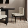 Set of 2 Black and Beige Upholstered Mid Century Sculpted Dining Chairs with Wooden Legs - Freja