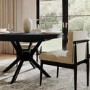 Set of 2 Black and Beige Upholstered Mid Century Sculpted Dining Chairs with Wooden Legs - Freja