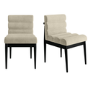 Set of 2 Black and Beige Upholstered Mid Century Sculpted Dining Chairs with Wooden Legs - Freja