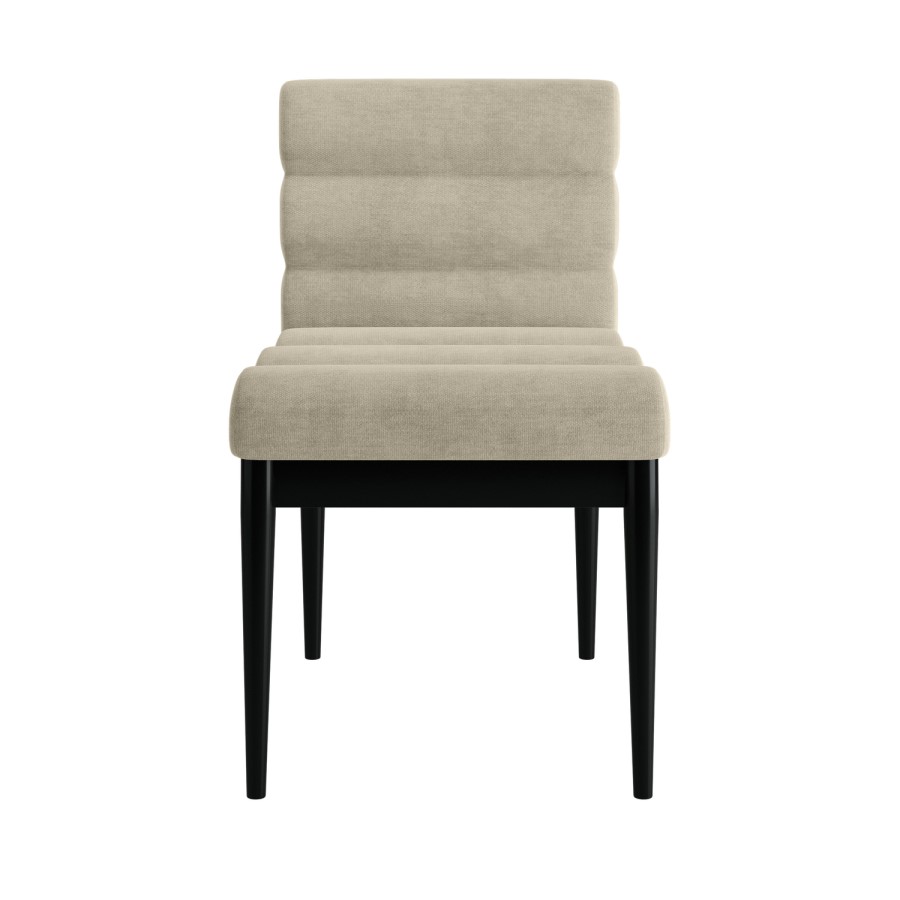 Set of 2 Black and Beige Upholstered Mid Century Sculpted Dining Chairs with Wooden Legs - Freja